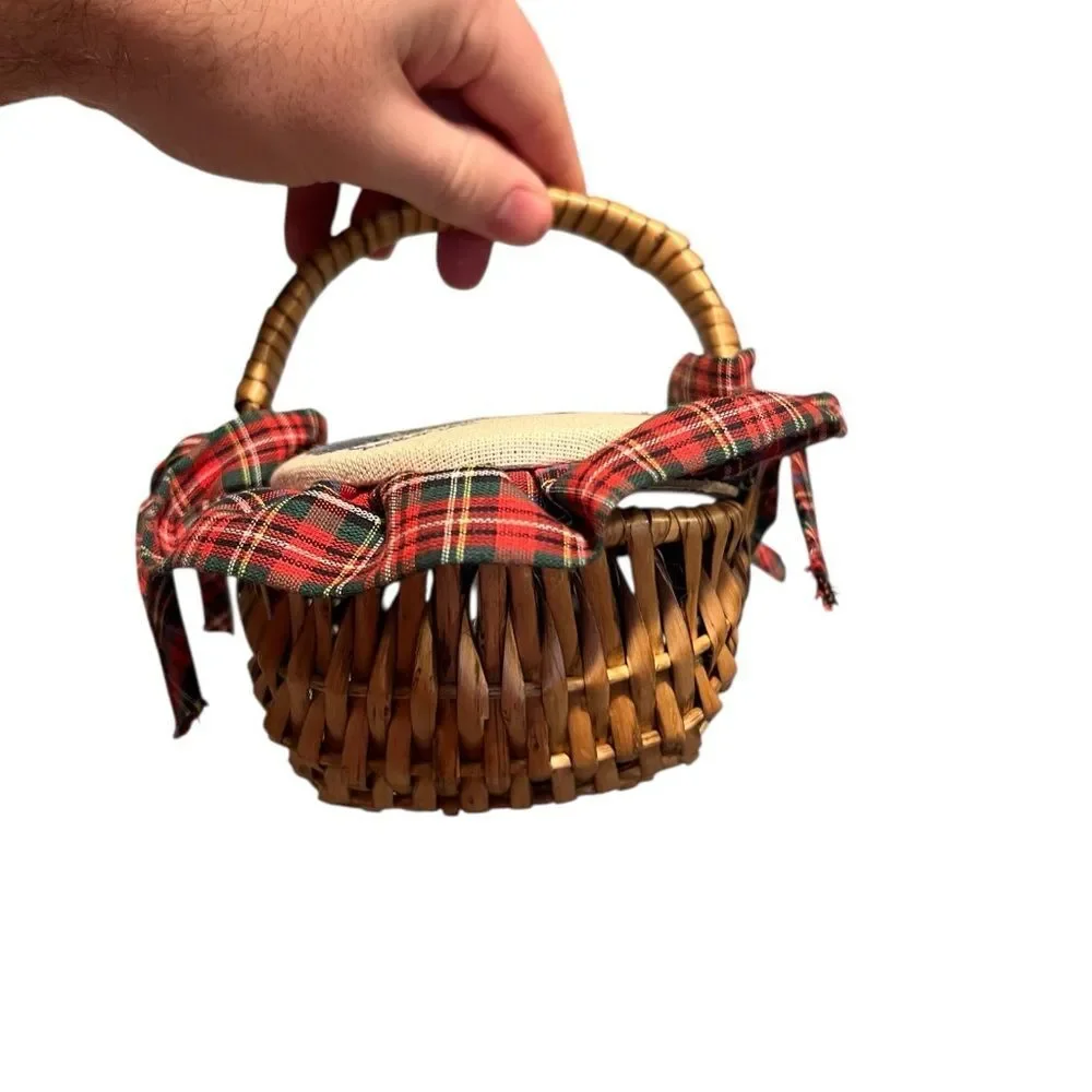 Plaid “teacher‎ themed” Basket with Embroidered top